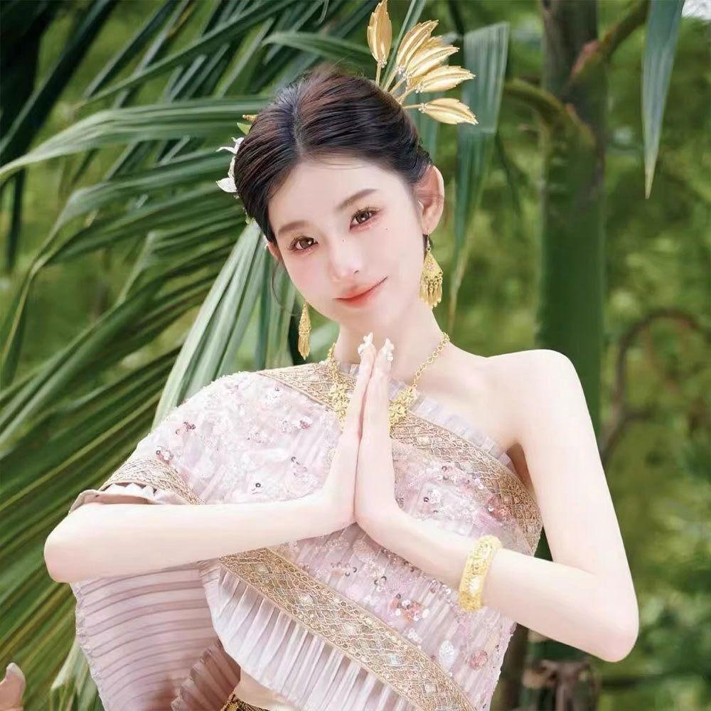 Flower Thai Hair Sticks Rhinestone U-shaped Hairpin Exquisite Thai Metal Leaves Hairpin  Wedding