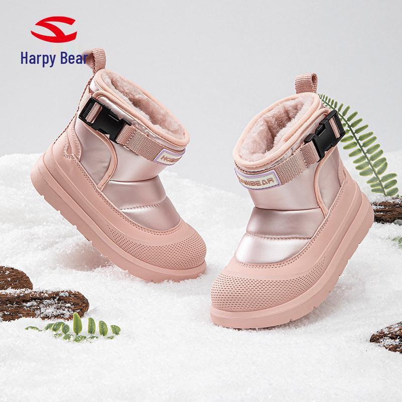 Hapi Bear Kids' Mid-Calf Winter Snow Boots with Velvet Lining - Boys & Girls Warm Cotton Shoes