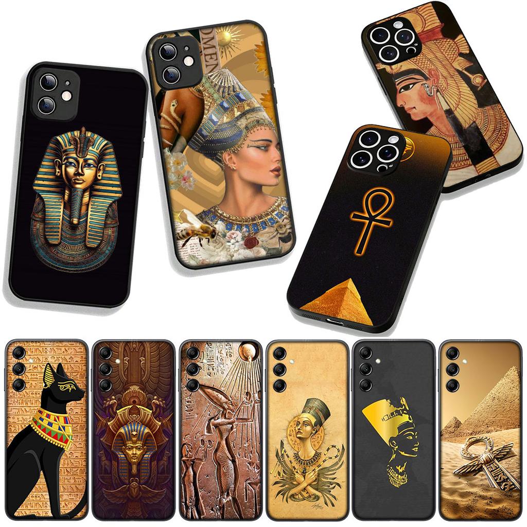for Samsung Galaxy A36 A17 A26 A07 A35 A54 A53 A13 A33 A34 S8 S9 S20 S21 FE S10 Plus Cover Case Egypt Nefertiti Anubis Ankh Art