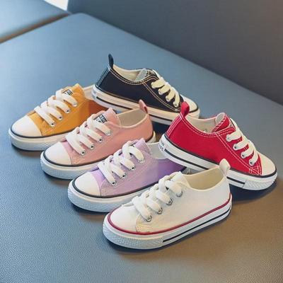 Children's Low-Top Lace-Up Canvas Sneakers - 2024 Spring Collection, Candy Colors, Parent-Child Shoes for Boys and Girls