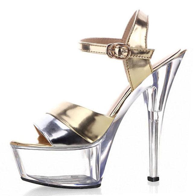 2025 dames sommer høye hæler sandaler, tynne hæler fiskemunn vanntett platå, krystallsko, åpen tå hul patentlær allsidige sko