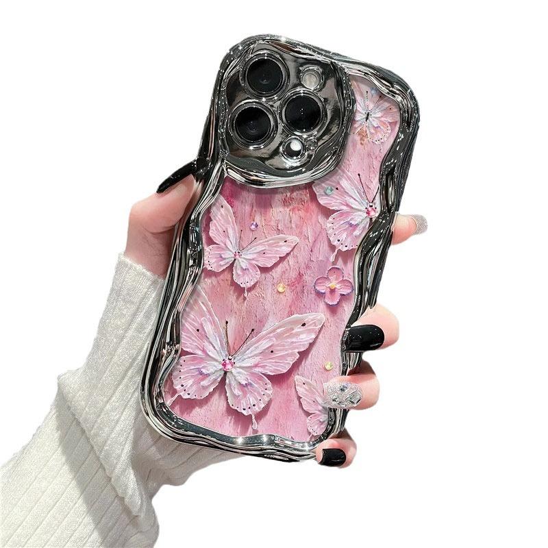 Electroplating Cream Pattern Suitable for IPhone16 Apple 16e 15 Mobile Phone Case 14 13 17promax Cartoon Butterfly