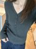 Women's Elegant V-Neck Cashmere Sweater - Slim Fit, High-Waisted, Perfect for Autumn and Winter.