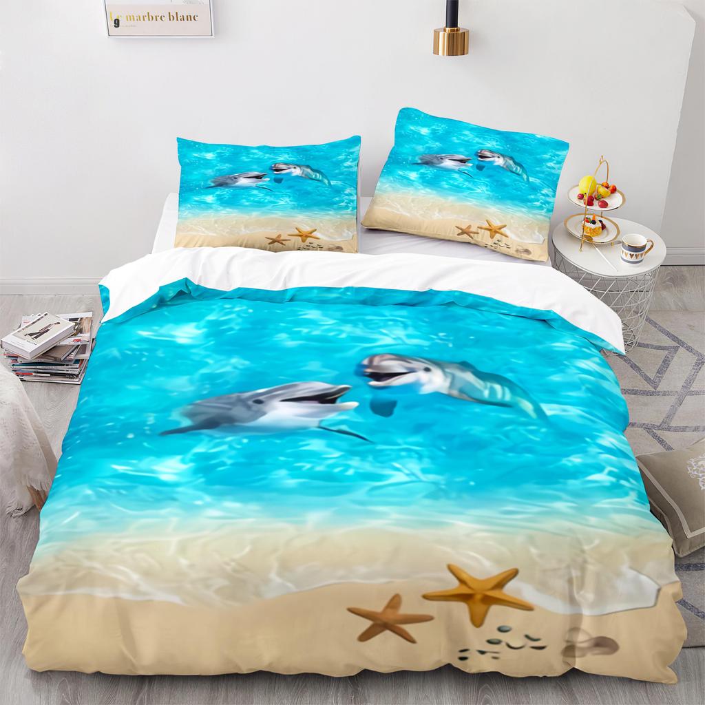 Fish Bedding Set Single Twin Full Queen King Size Marine Life Bed Set Aldult Kid Bedroom Duvetcover Sets 3D Anime Kawaii 013