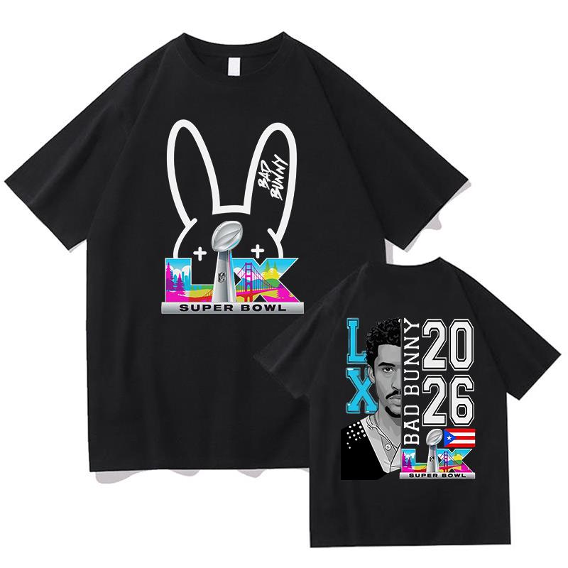 Bad Bunny Super Bowl Graphic Tshirt Cotton Short Sleeve Loose Male Tshirts Streetwear Unisex Hip Hop Fashion Summer Men Shirts