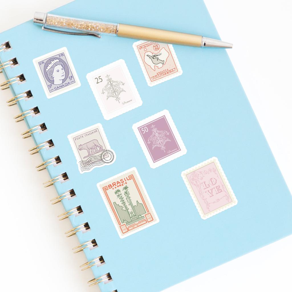 50 Retro Stamps Doodle Stickers Suitcase Car Notebook Skateboard Water Cup Waterproof Decorative Stickers