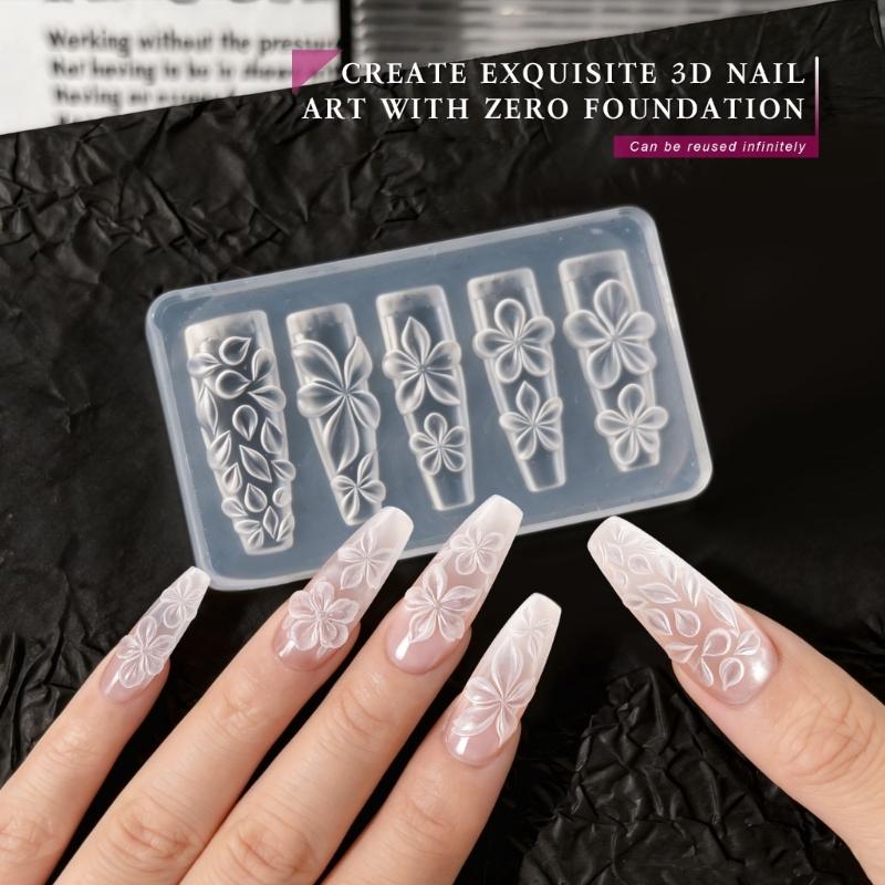 13Pcs 3D Relief Nail Art Molds With Jades Patterns Highly Transparency Silicone For Professional Nail Design And DIY