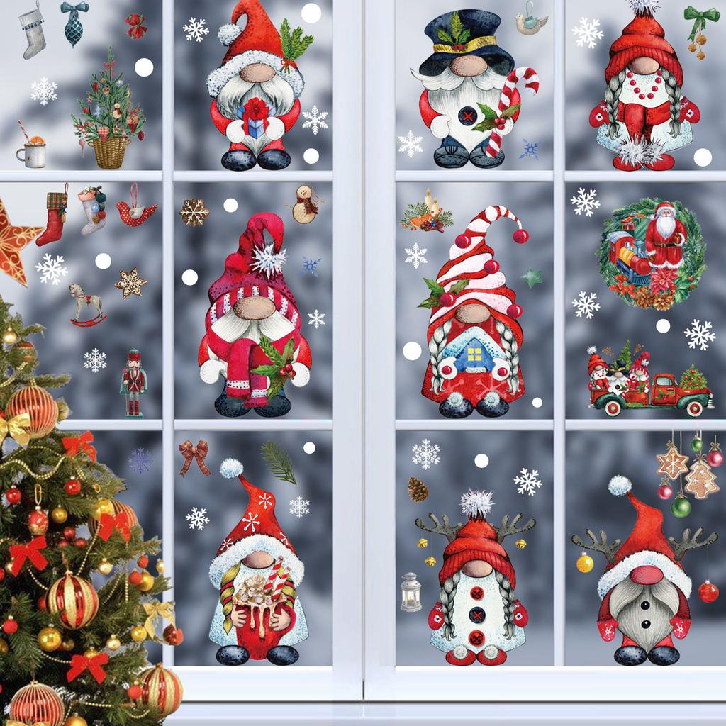 Xmas Window Clings 9 Sheets Christmas Window Decals Stickers Cute Christmas Window Decorations Xmas Santa Snowflake