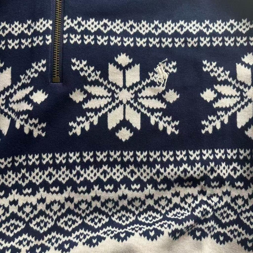 Polo Ralph Lauren FW25 Pulover Tricotat cu Model Fulg de Zăpadă, Guler Înalt, Fermoar pe Jumătate, Mânecă Lungă, Croială Standard pentru Bărbați 710P02675-001
