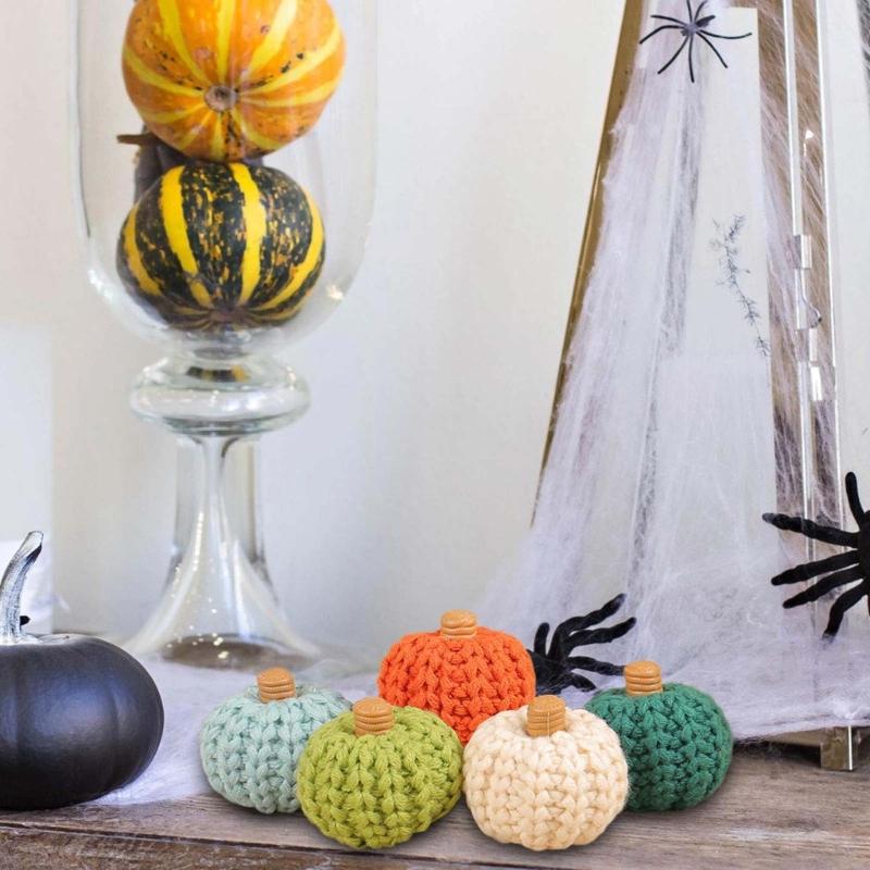 Crocheted Pumpkins for Festive Thanksgiving Halloween Mantlepiece Embellishments Autumnal Small Pumpkins Decoration