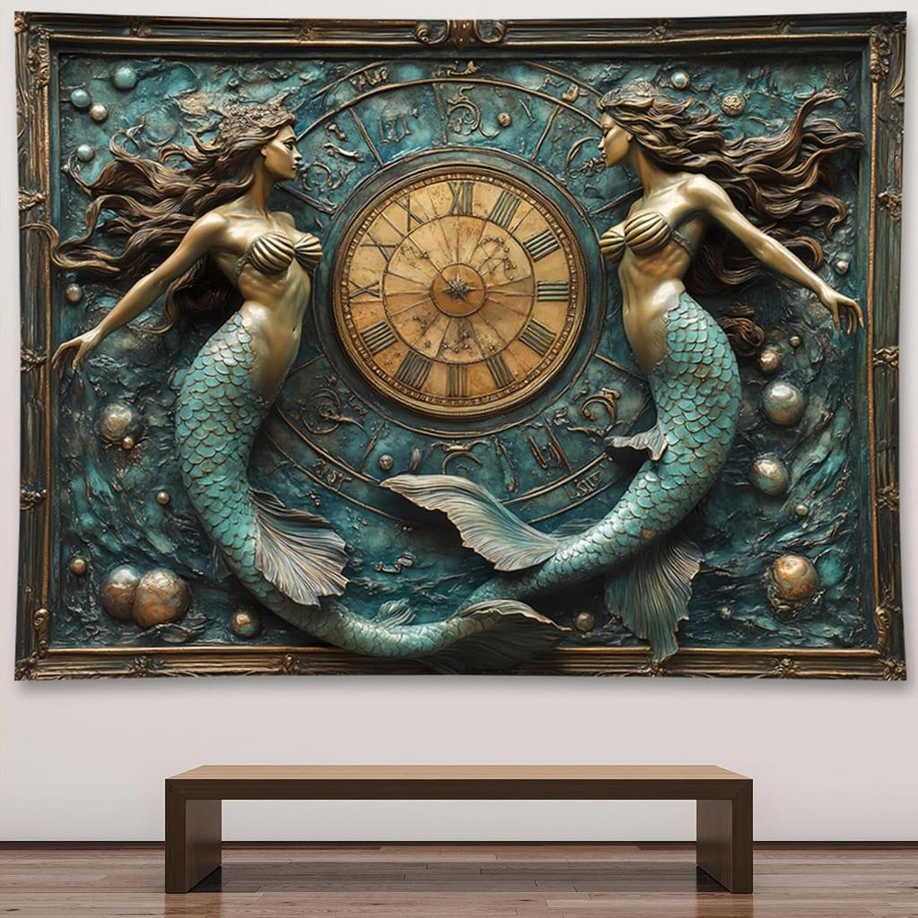 Bronze Angel Statue with Wings and Wheat Wall Art 2D Printing Cloth Spiritual Decor Mythical Figure Home Gallery Tapestry