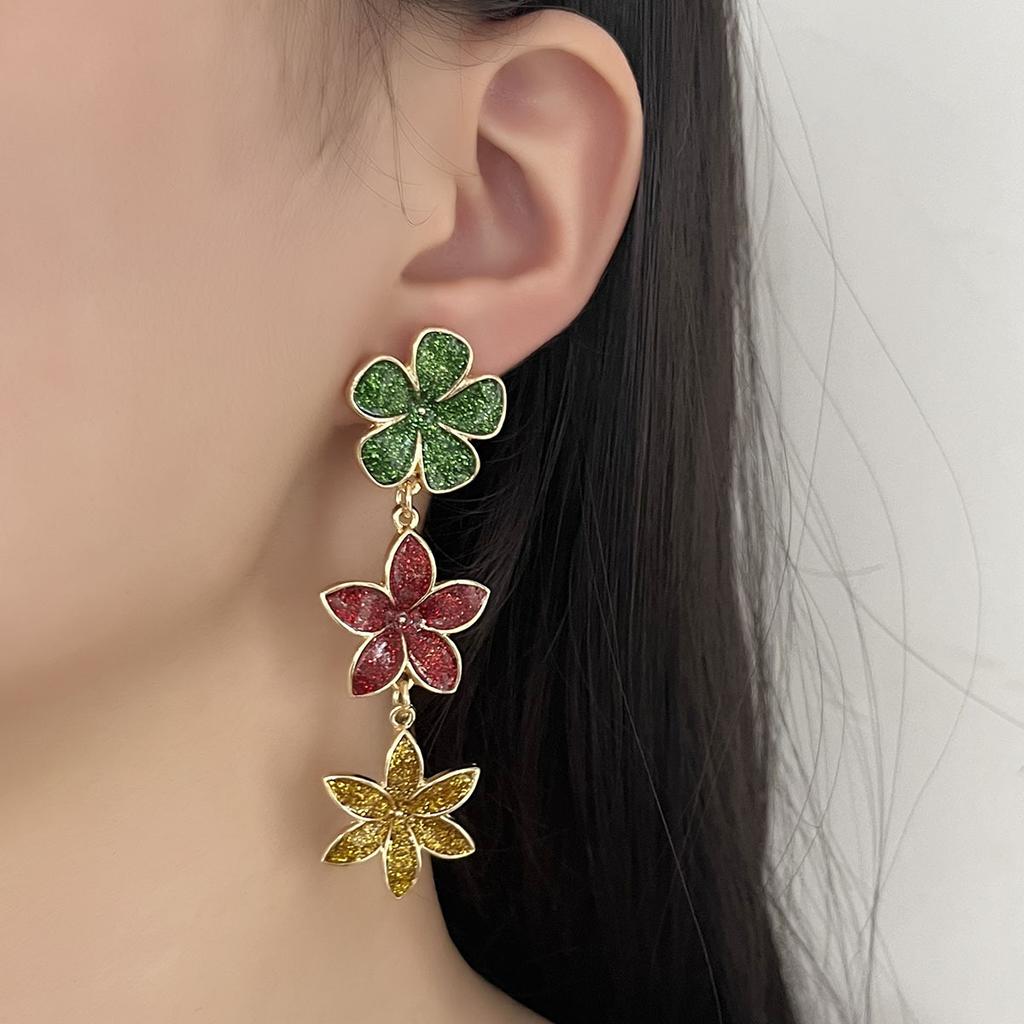 Christmas fashion festive alloy splicing flower pendant earrings, versatile niche daily models