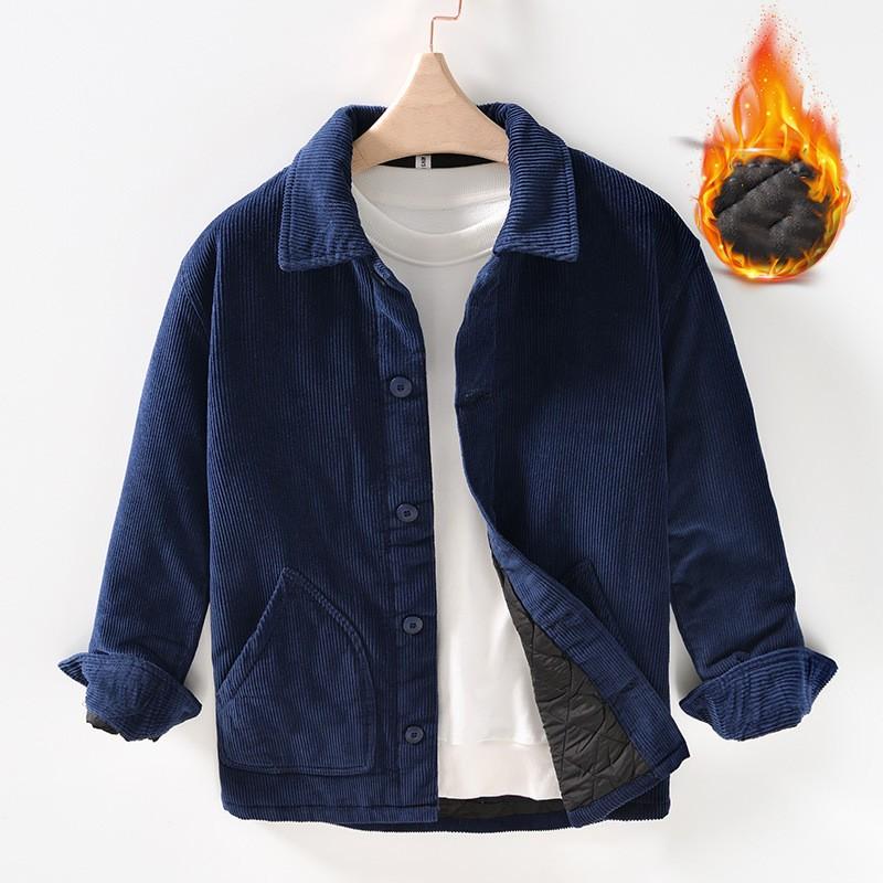 

Men s Autumn Winter Jacket Button Up Corduroy Casual Outerwear Pockets Outdoor Thick Clothes XS синій
