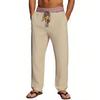 Men's Long Pants, Elastic Waist Drawstring, Lightweight, Slim Fit, With Pockets, Comfortable And Breathable Linen Long Pants