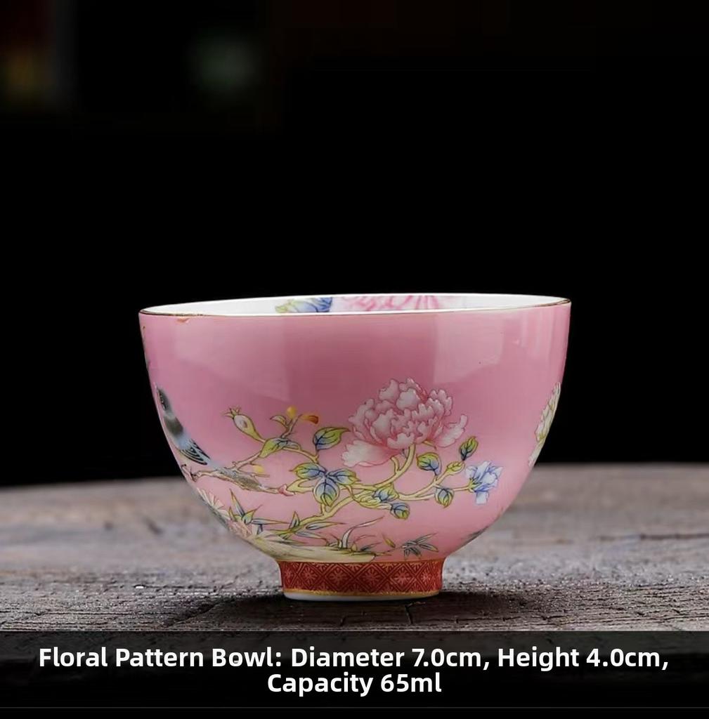 Enamel Color Ceramic Tea Cup Gongfu Tea Set Home Use Drinking Cup Style Peony Handmade Craft High Temperature Glaze
