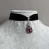 New Original Gothic Red Gemstone Pendant Black Swan Velvet Choker Necklace for Women Halloween Party Witch Charm Jewelry Gifts