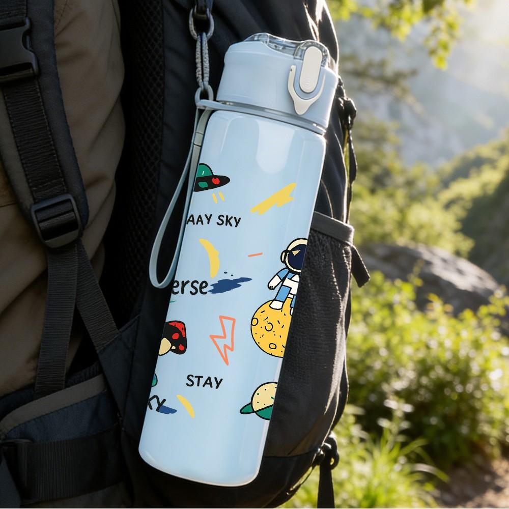 1PC Music Game Doodle Pattern 750ml Color Plastic Sports Water Bottle Leakproof Flip Straw Lid Suitable for Sports Office Home Use