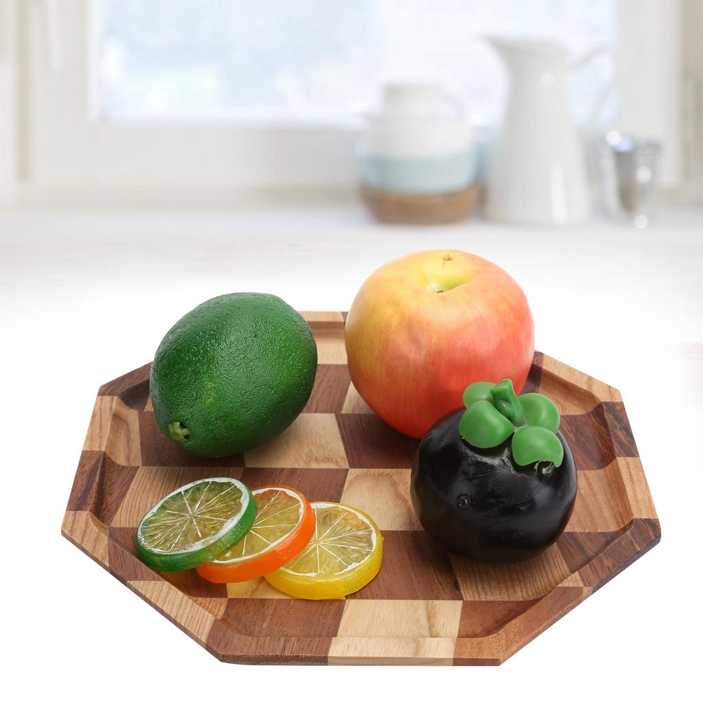 Kareli Desen Ahşap Tabak Meyve Tabakları Tutucu Çay Tepsisi Tatlı Akşam Yemeği Ekmek Servis Tepsisi