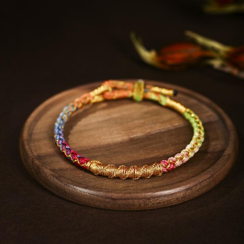 Handmade Braided Dragon Scale Protection Bracelet Men Women Multicolor Rope Wristband With Auspicious Chinese Motif Five-Color Auspicious Dragon