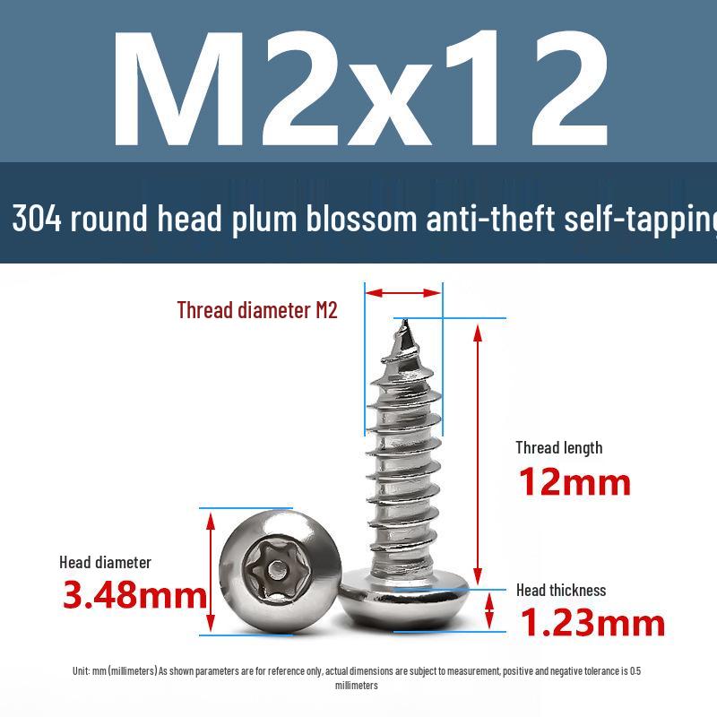 Yigu 304 Anti-Theft Torx Pin Self-Tapping Screws: M2-M5 Round Head, Mushroom Head, Pointed Tail Wood Screws