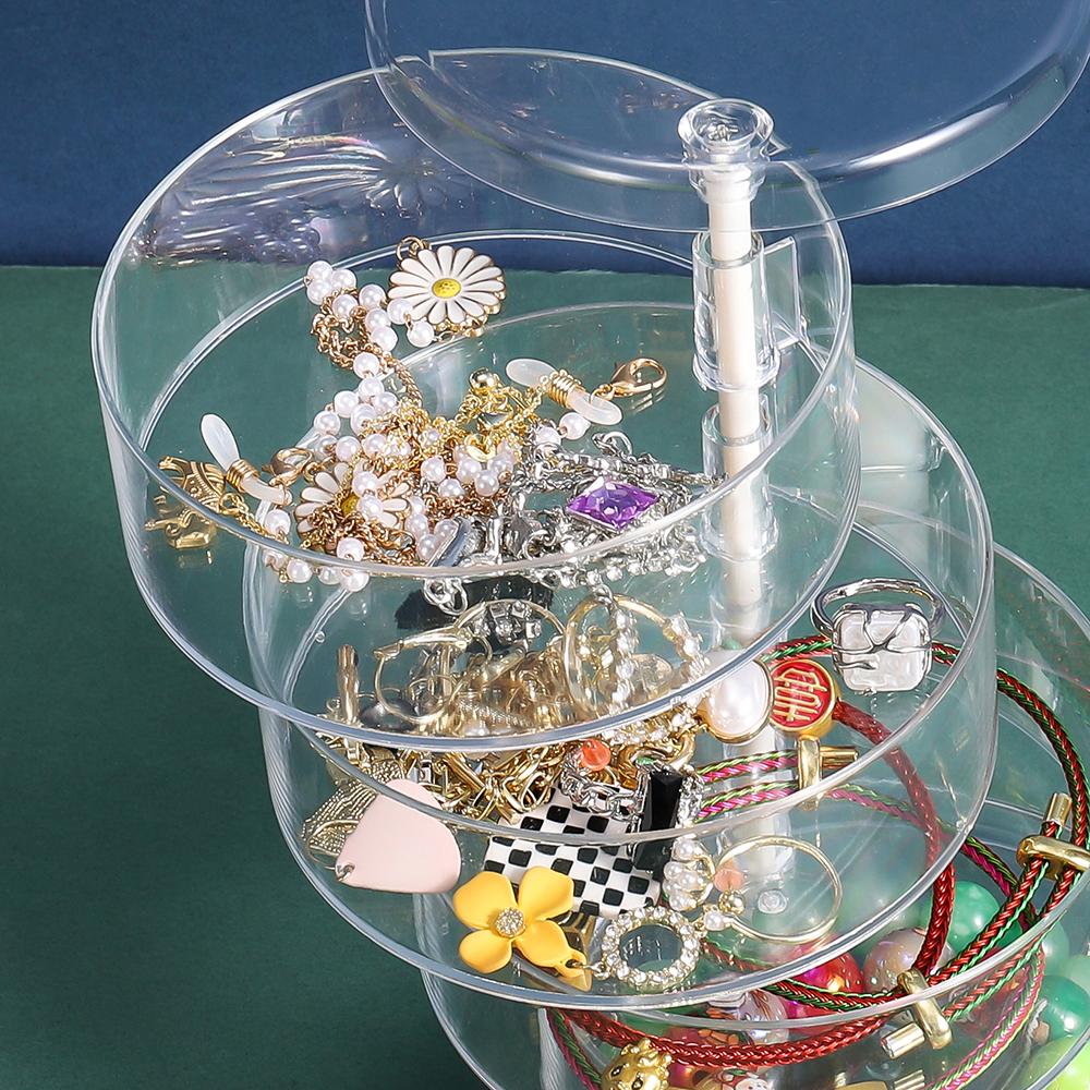 1pcs Multi Layer Rotating Transparent Round Jewelry Box for Earrings Necklace Bracelet Rack Display Shelf Jewelry Storage Box