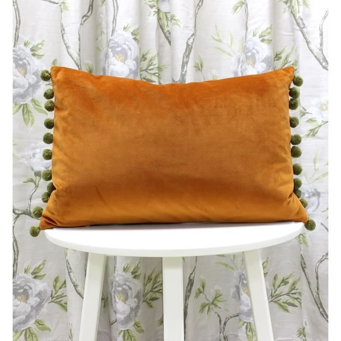 Coussin Rectangulaire - PAOLETTI - Fiesta - Housse en Faux Velours - 35x50 cm - Réversible - Rouille/Kaki