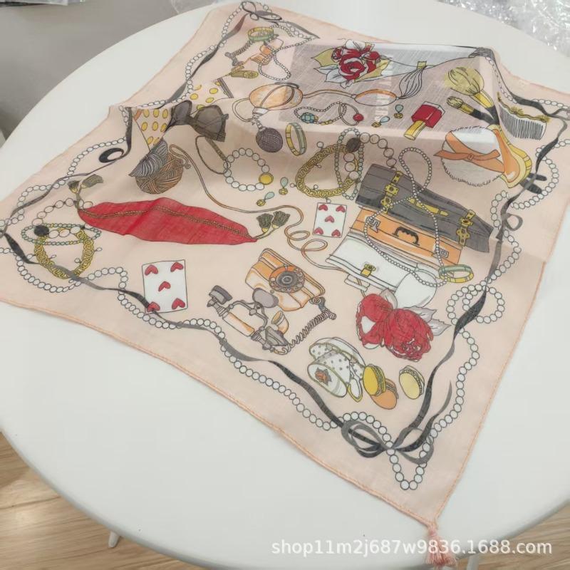 Fashion Tassel Cotton Linen Square Scarf Cute Versatile Thin Summer Decorative Shawl