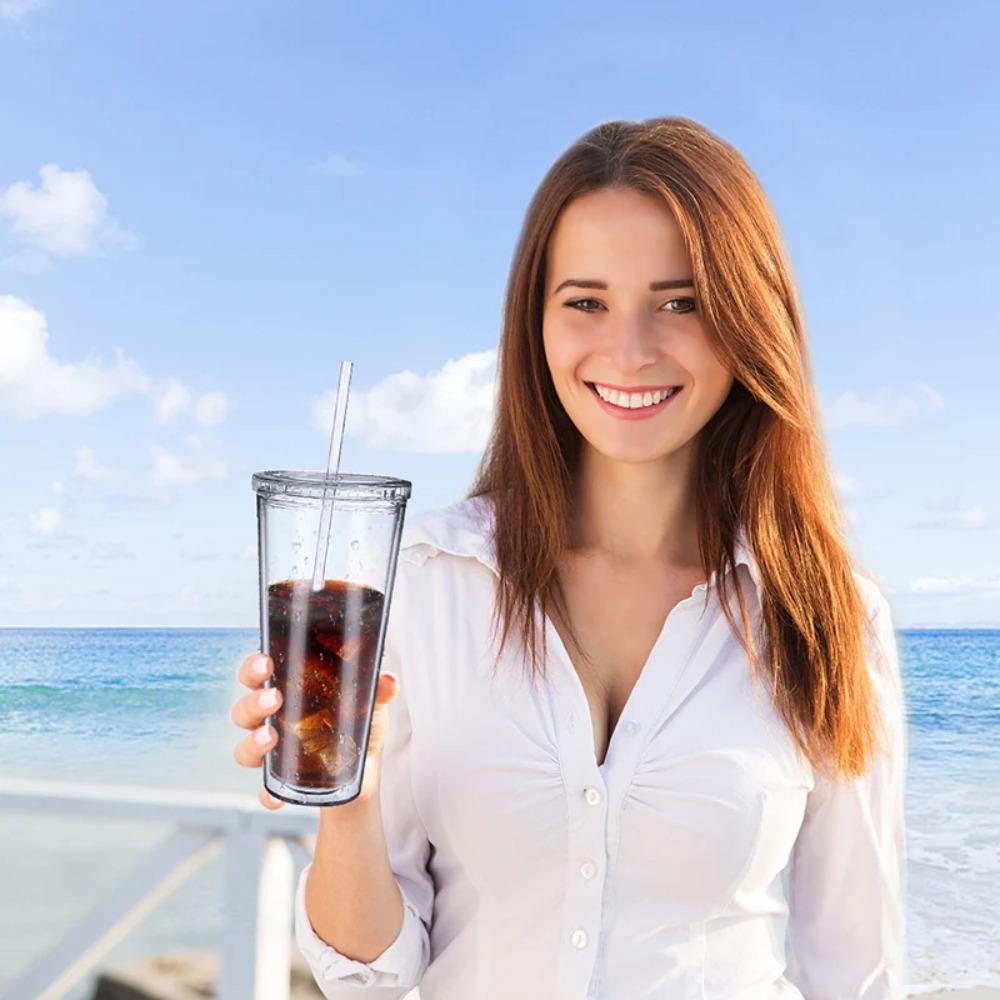 350/450/650ml Clear Tumbler Double-Layer Iced Coffee Cup Smoothie Cup Water Bottle Milk