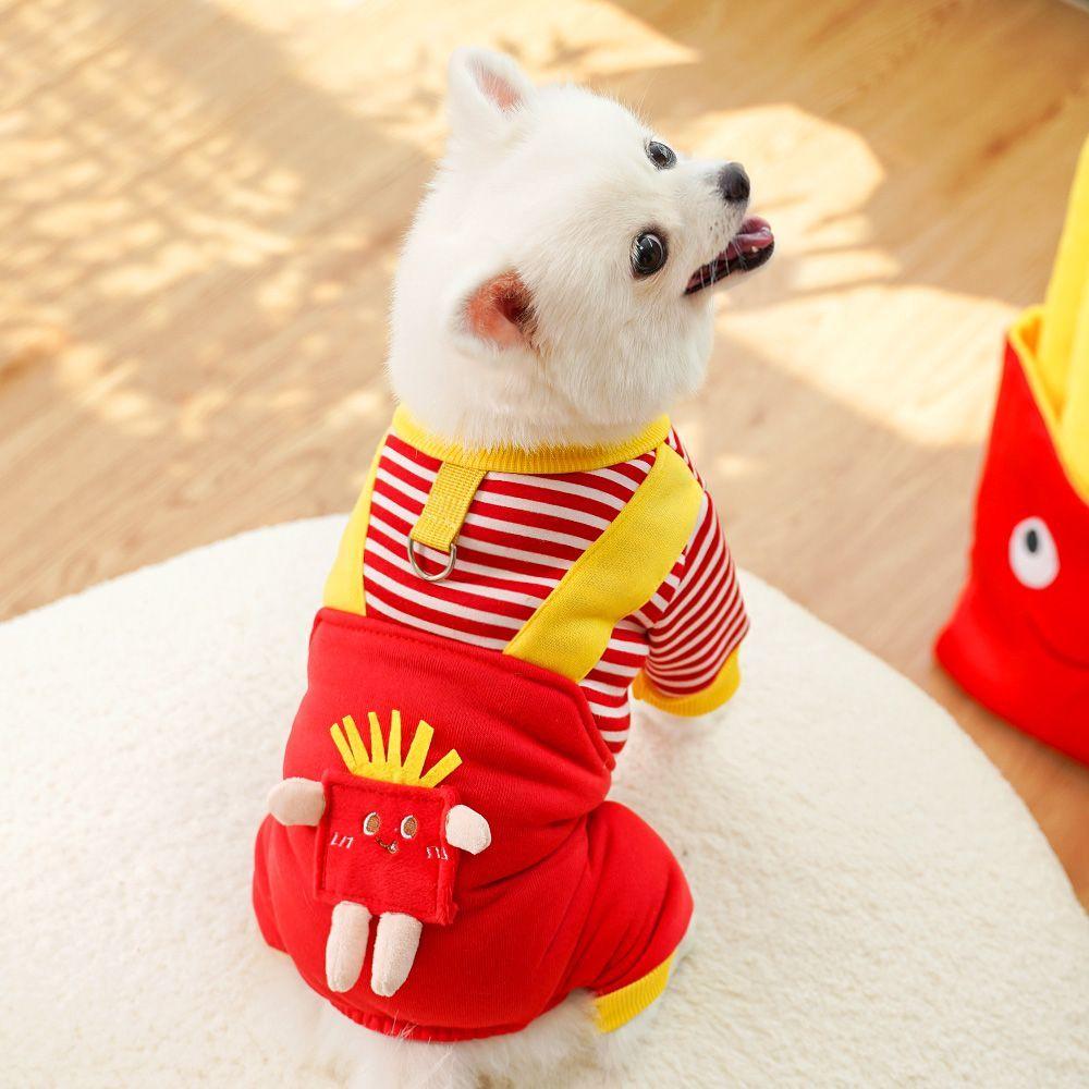Four-legged Pet Dog Big Dog Cat Autumn/Winter Hoodie Plus Fleece Clothing Supplies Chips Striped Teddy
