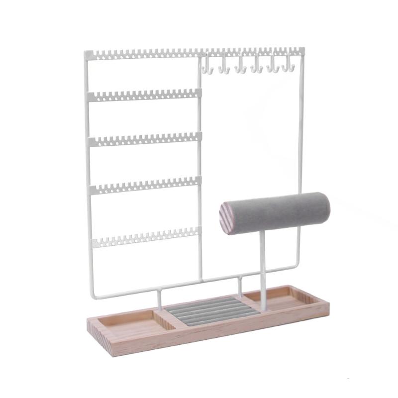 Organisateurs de bijoux élégants Support à colliers et boucles d'oreilles multicouches avec plateau en bois naturel pour la décoration de la maison