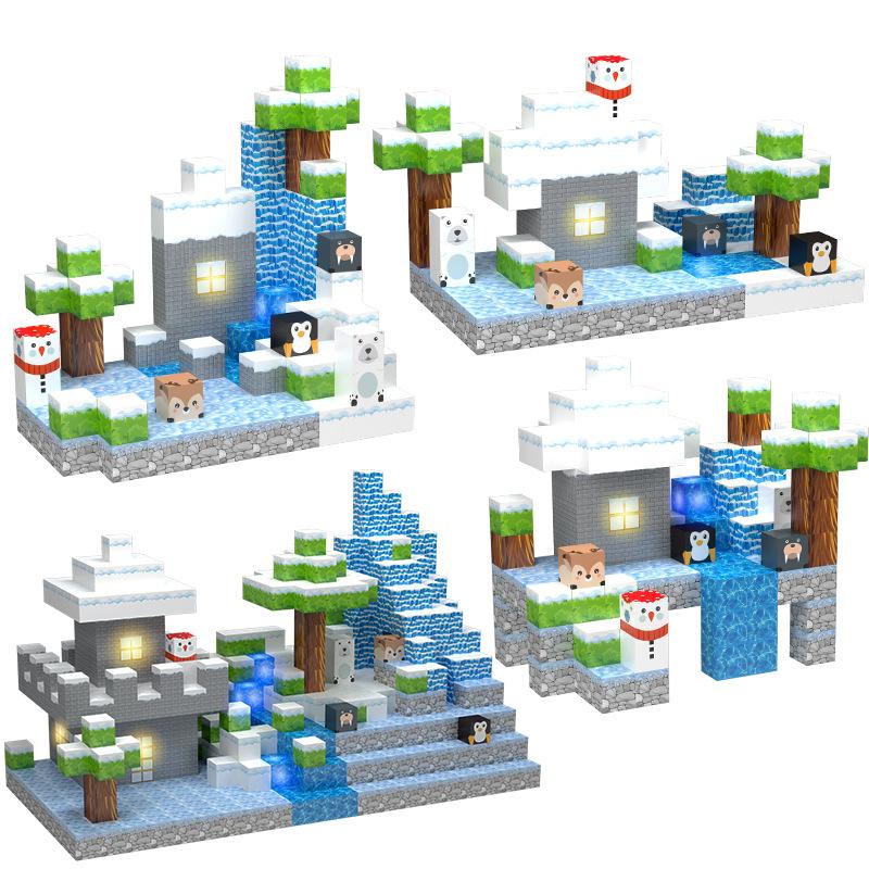 138Pcs Dream Ice And Snow World Magnetic Block Light Magnetic Assembly Building Block Magnetic Attraction Building Block Set 2Cm