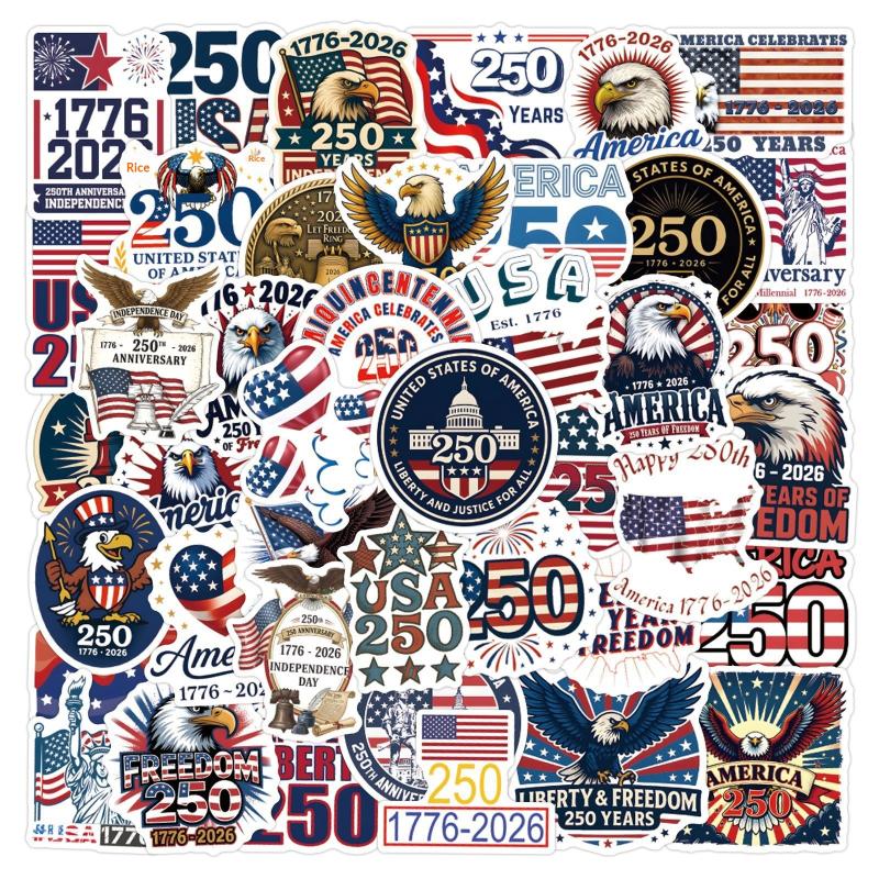 50Pcs United States 250Th Anniversary Cartoon Stickers Holiday Celebration Decoration Toys Laptop Guitar Bike Graffiti Decals