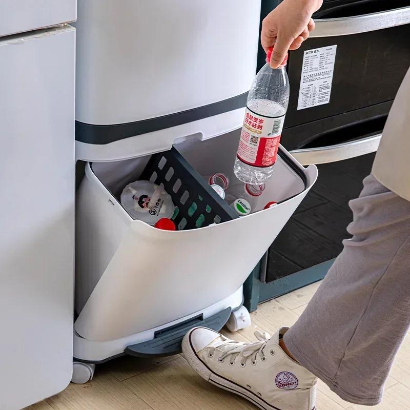 Double-Layer Pedal Trash Bin Kitchen Garbage Dry Wet Separation Covered Containers Living Room Waste Organizer