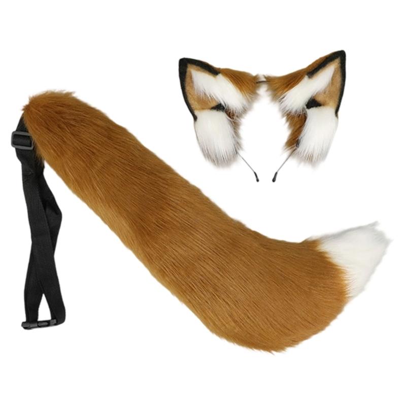 Halloween Foxes Ear Headpiece With Plush Tail Accessory Soft Furry Plush Costume Accessory For Family Parties