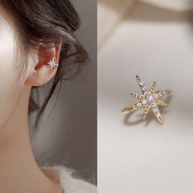 Plain Simple Star Women Shape Cubic Zircon Ear Cuff Charming Crystalline Clip On Earrings Earcuff Without Piercing Earrings Jewelry Giveaway