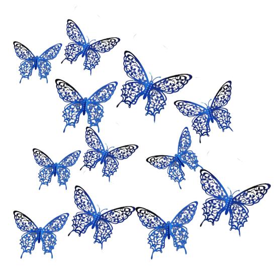12 Stück 3D-Schmetterlings-Wanddekoration 3 Größen Hohl-Schmetterlings-Dekoration für Geburtstagsfeier Kuchenaufsatz Abnehmbare Wandbilder Aufkleber für Kinderzimmer Schlafzimmer