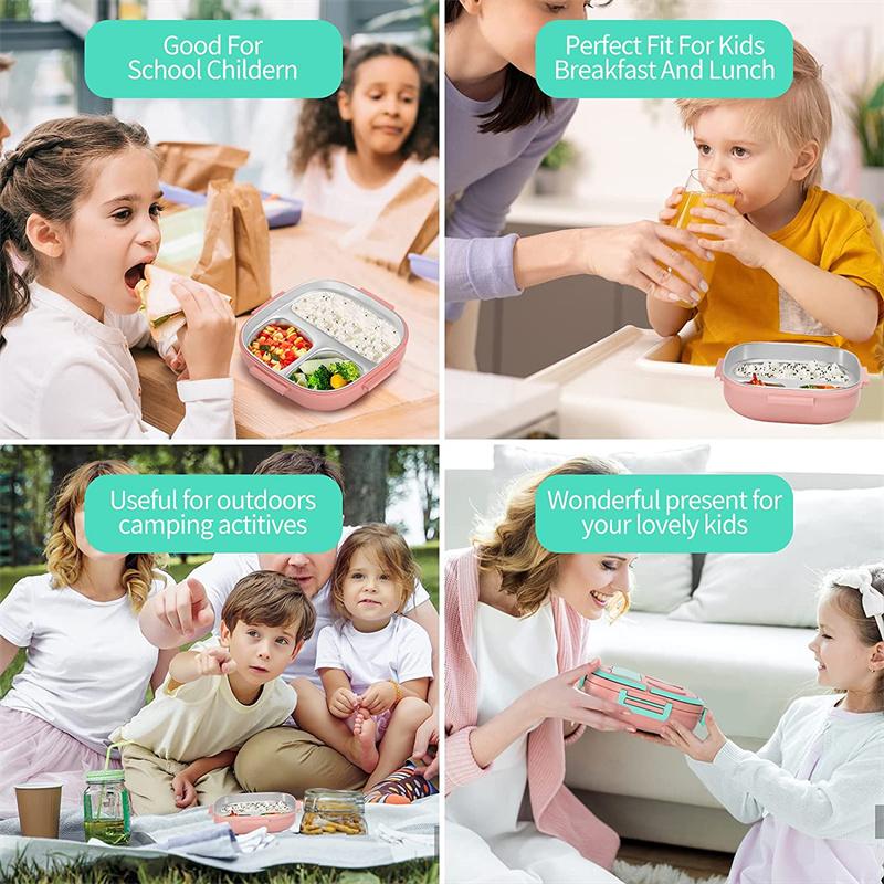 500 ML Bento-boks i rustfritt stål isolert lunsjboks for barn Småbarn jenter metallporsjonsseksjoner Lekksikker lunsjbeholderboks