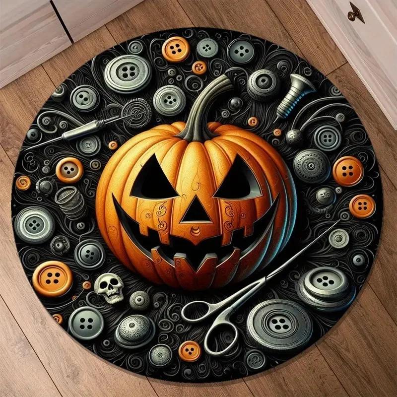 Halloween Pumpkin Print Round Carpet Rug for Living Room Bedroom Children's Room Kids Play Non-slip Floor Mat Halloween Gift