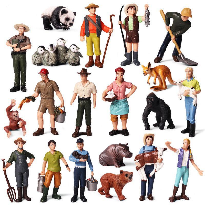 Farmer & Breeder Figure Set - Police Officer, Veterinarian, Plow Worker Toy Ornaments for Kids