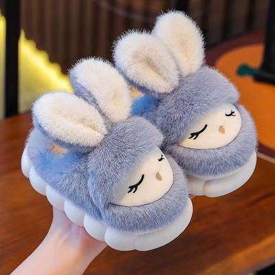 2024 Ciabatte pelose kawaii coniglietto pantofole per bambini inverno scarpe per bambine e bambini orecchie da coniglio ciabatte soffici bambini tengono caldo infradito