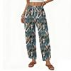 Women's Casual Straight Wide Leg Button Print Pattern Pants for Everyday Wear