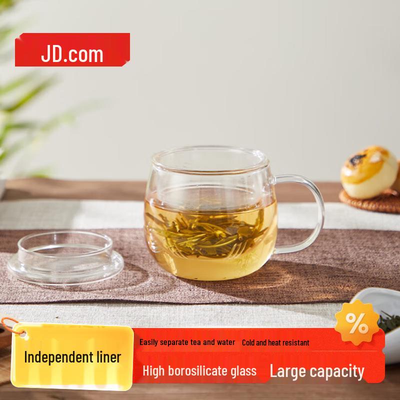 Jingdong Double Wall Glass Tea Infuser Mug, 500ml