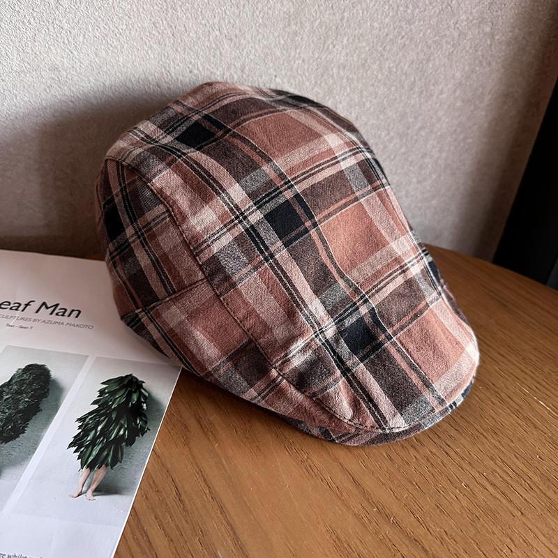 Grid Clashing Color Summer Breathable Cotton Blended Beret Hat Fashion Women