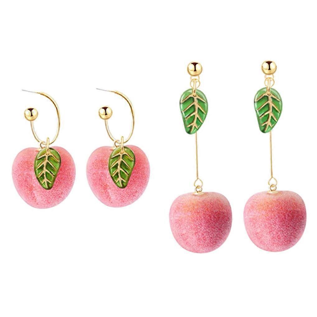 2 Pairs Peach Shaped Plastic Earrings Stylish Decorative Ear Accessories for Women Fashion Jewelry