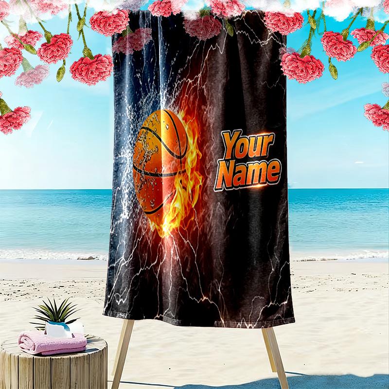 Name Custom Basketball Art Print Beach Towel, Large Soft Quick Dry Towel for Beach Camping Swimming