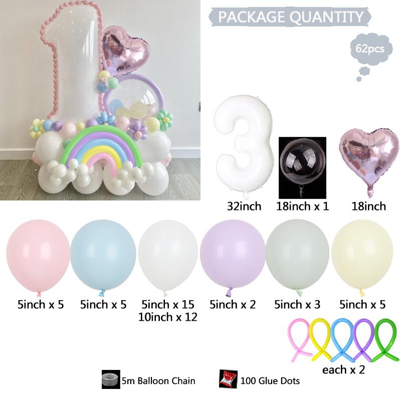 62pcs Rainbow Latex Balloons 1-9st Birthday Party Balloons for 2025 Birthday Baby Shower Wedding Party Supplies Arch Garland