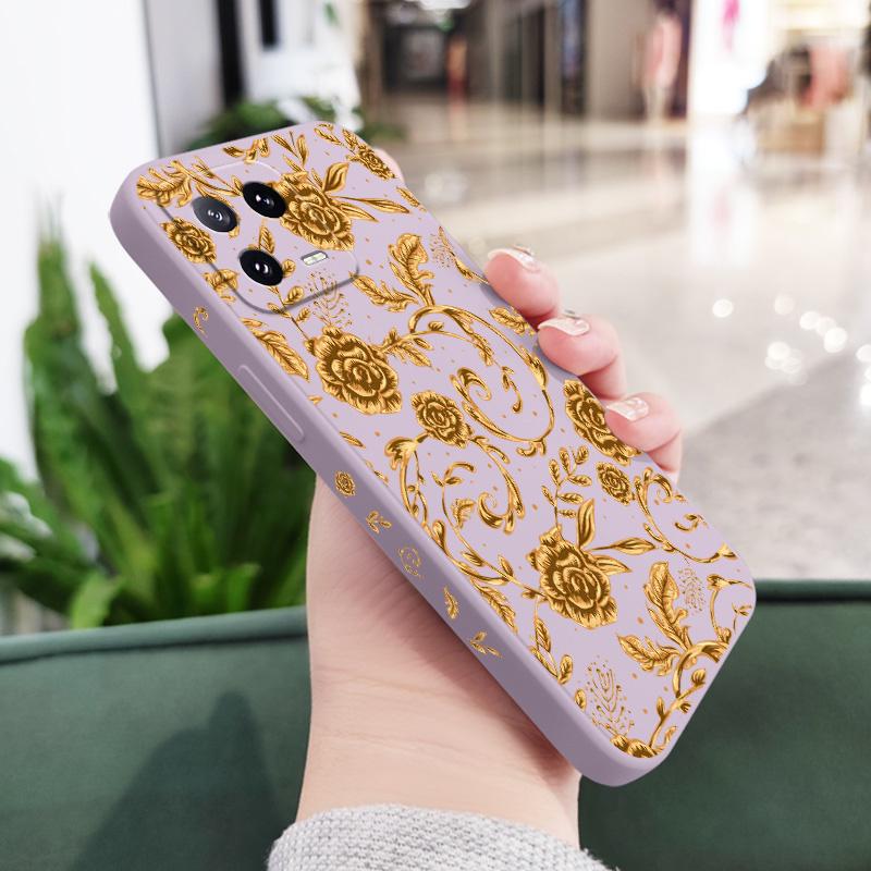 

Golden Pattern Phone Case For Xiaomi Mi 15 14 14T 13 13T 12 12X 12T 12S 11 11T 10 10T 9 9T Pro Lite Liquid Silicone Cover 12 Pro светло-фиолетовый