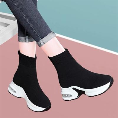 Innere Höhe Socken Schwarze Schuhe Damen Herbst Koreanische Version Dicke Sohle High Top Stiefel Gestrickte Elastische Dünne Socken Stiefel
