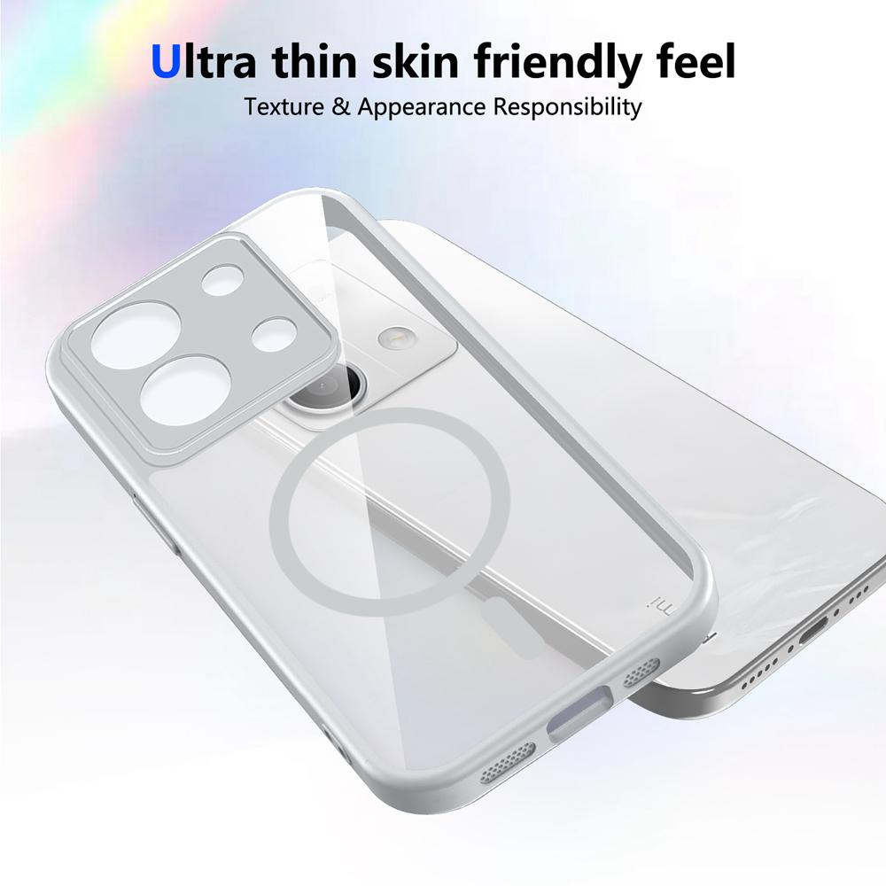 KEYSION Transparent Magnetic Phone Case for Xiaomi POCO M6 Pro 4G Soft Silicone+PC HD Clear Shockproof Back Cover for POCO X6 5G