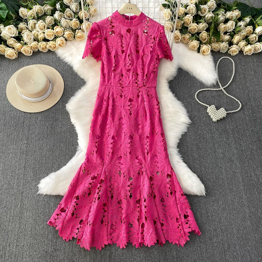 Summer Women Elegant Luxury Embroidery Flower Lace Slim Bodycon Long Maxi Party Fishtail Dresses for Girl Graduation